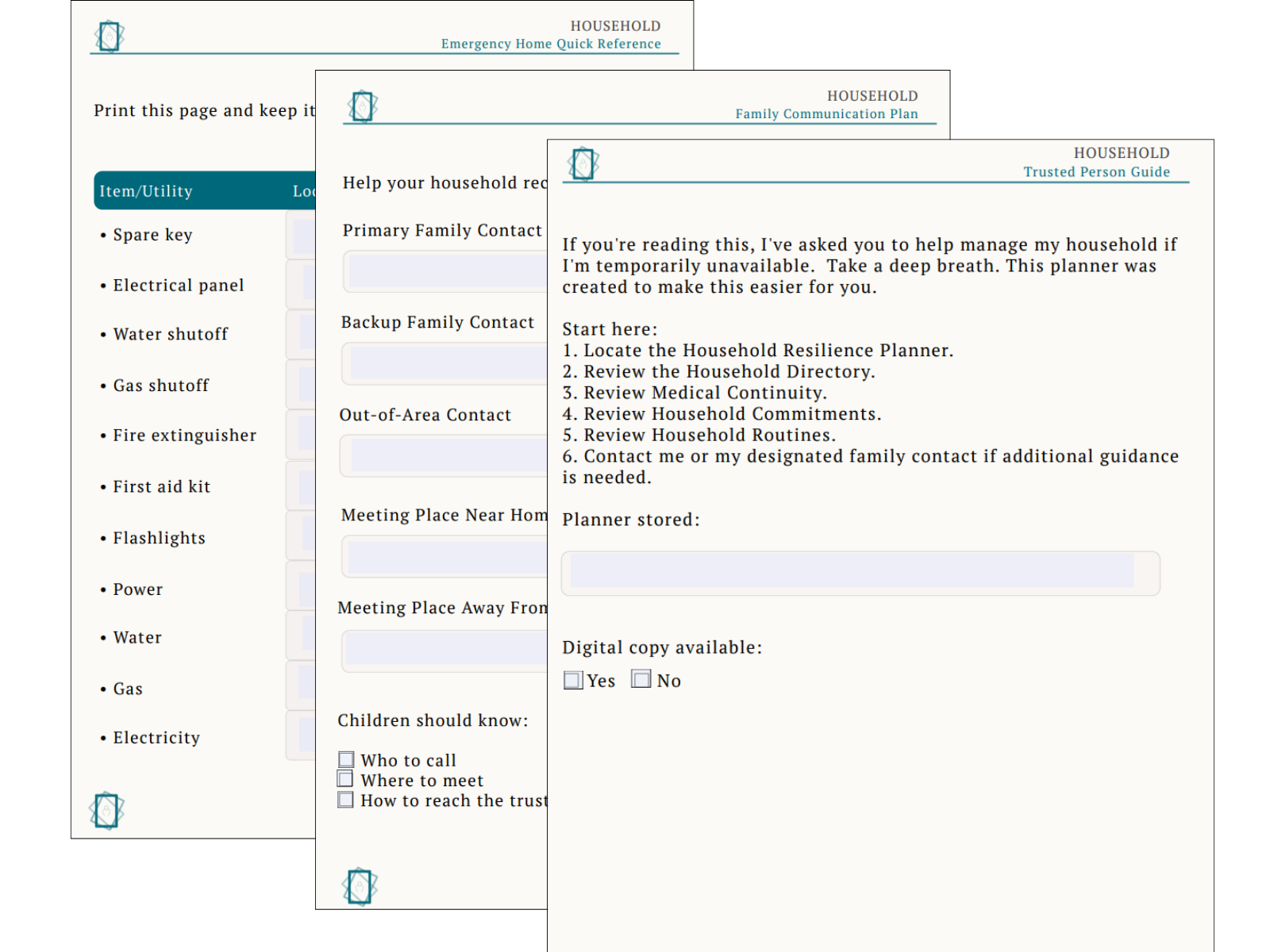 Household Resilience Planner sample pages